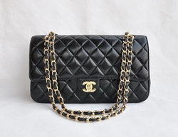 Cheap Replica Chanel Classic 2.55 Series Black Lambskin Golden Chain Quilted Flap Bag 1113